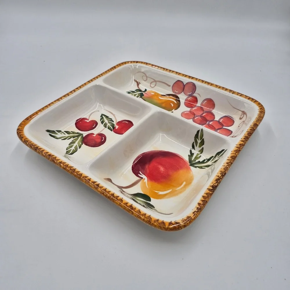 Potter & Smith Fruit Pear Grapes Apple Cherry Chips and Dip Serving Platter Dish